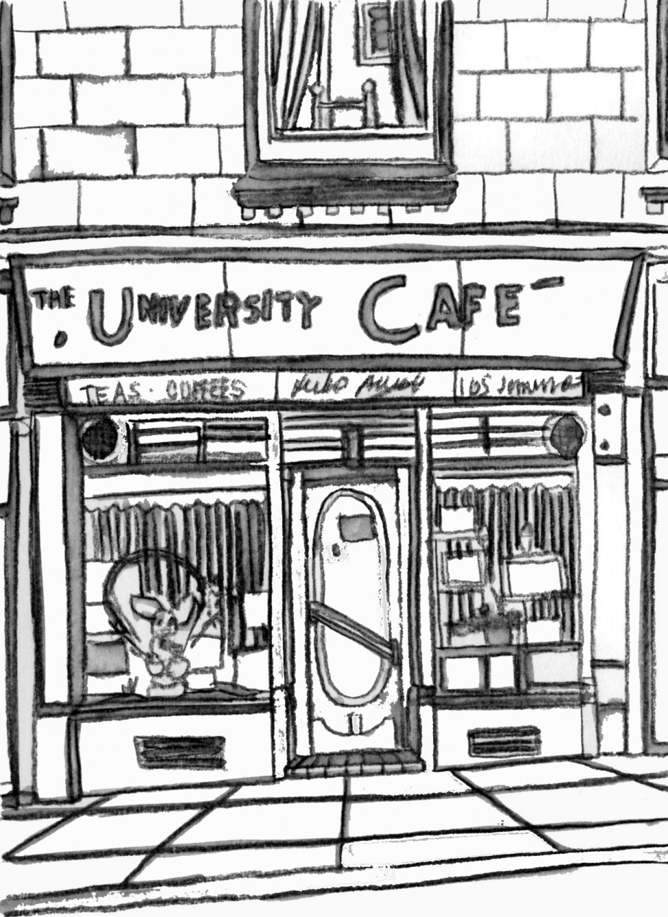 University cafe colouring sheet