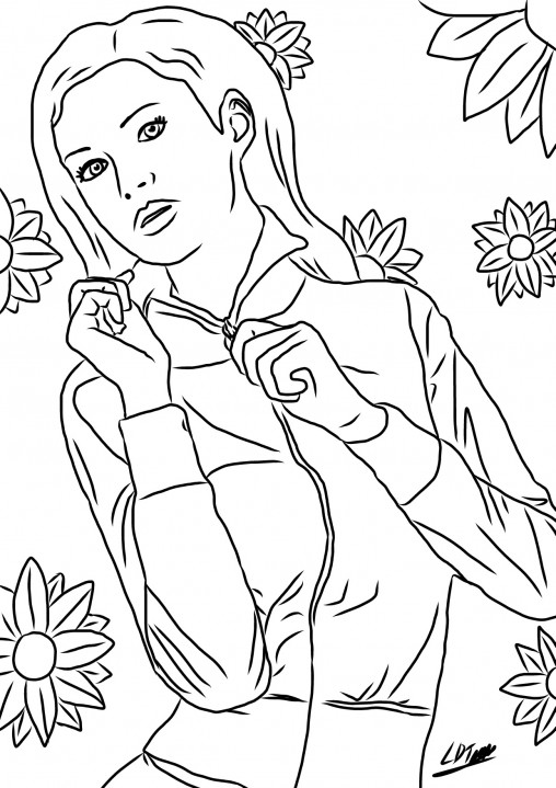 Young woman colouring sheet